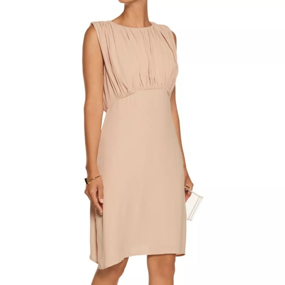 NEW L'AGENCE Sand / Nude / Blush Crepe Dress Draped Bodice Size 10 $650 SOLD OUT